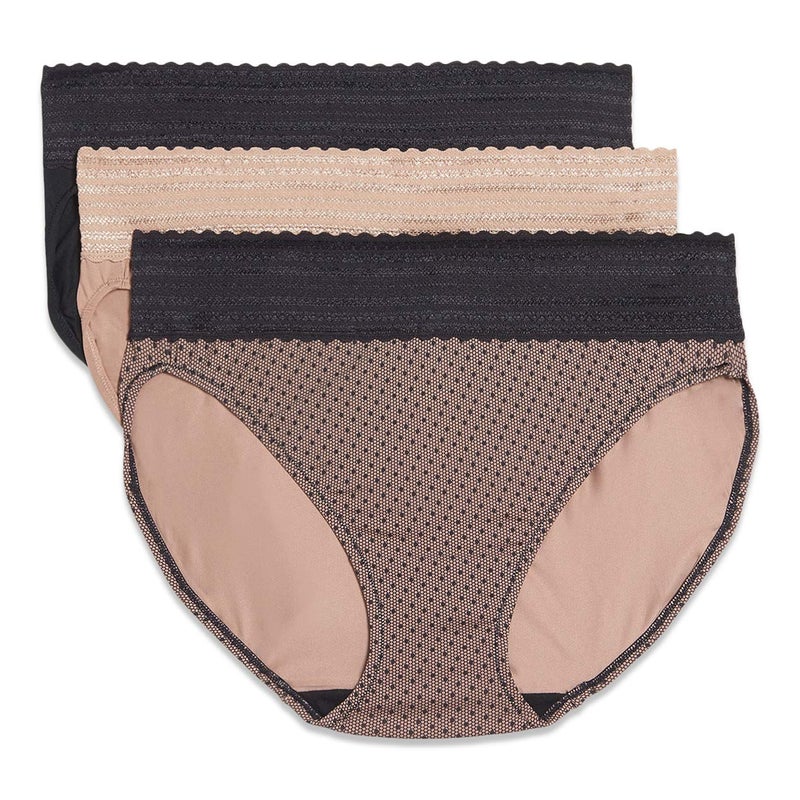Warner's womens Blissful Benefits No Muffin Top Micro Hi-cut Panties With Lace Multipack Underwear, Black/Toasted Almond/Lace Dot, X-Large US - Image 1